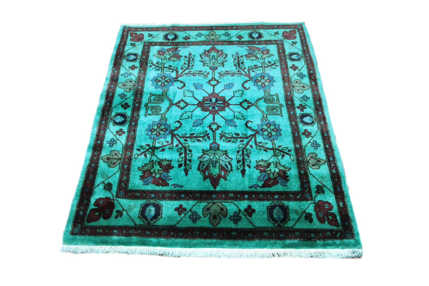Emerald Green 4x5 Fine Persian Rug 100 Wool 2737 rug on hold