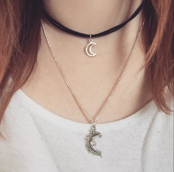 Silver Moon Charm Choker & Necklace Bundle