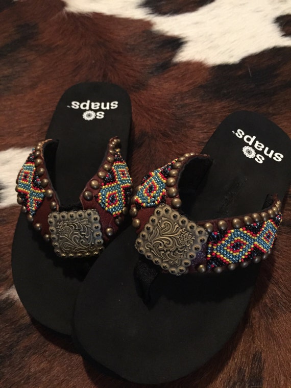 blue beaded flip flops