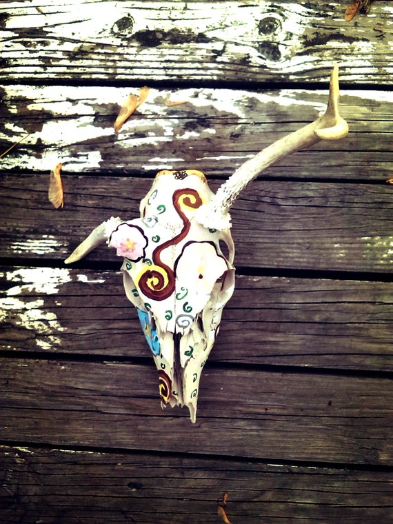 Hand Painted Deer Skull Animal Skull Rustic by ChicShedJewelry