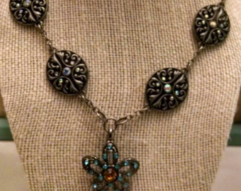 Teal Flower Pendant Necklace