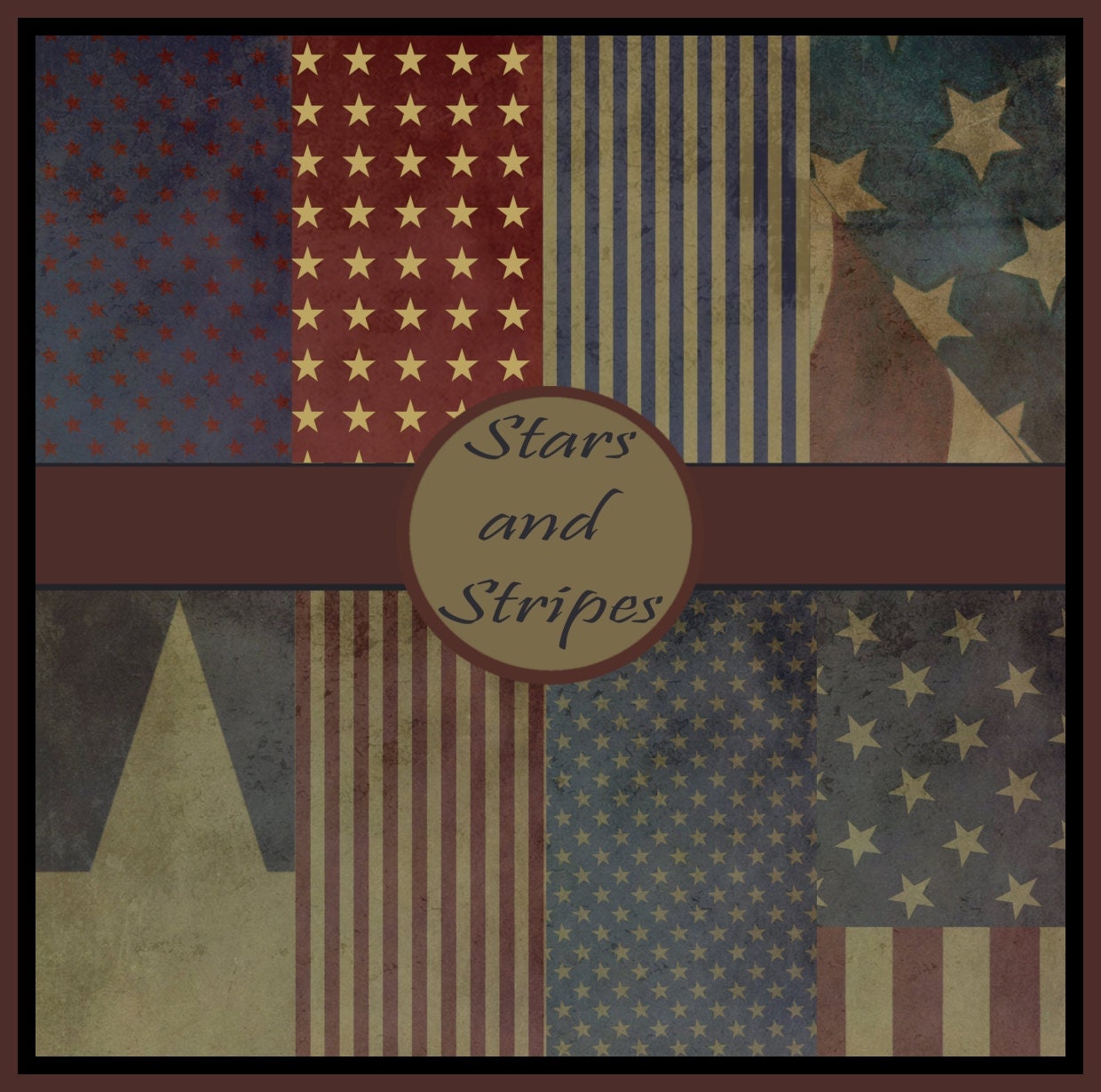 Fourth of July American flag digital scrapbook paper stars and