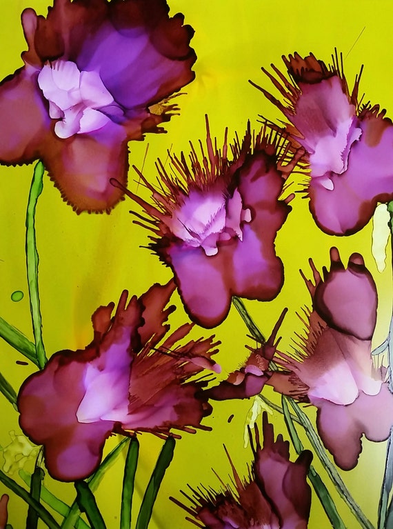 Alcohol ink painting flower painting irises by InksAliveStudio