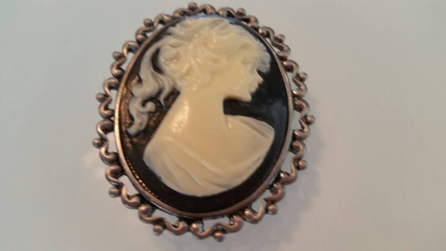 Black and Ivory Cameo Brooch Antique Brooch by VintageinMyDreams