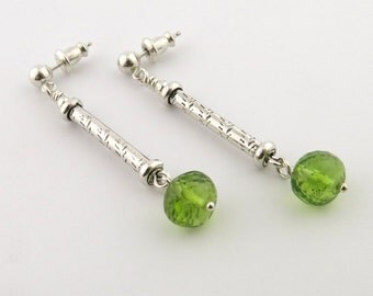 Peridot Long Drop Earrings Sterling Silver Post Earrings Chakra Earrings Chakra Jewelry