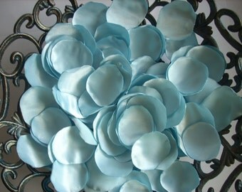 handmade light blue wedding rose petals,Set of 100 light blue satin rose petals, wedding decoration, table decoration, fabric flowers