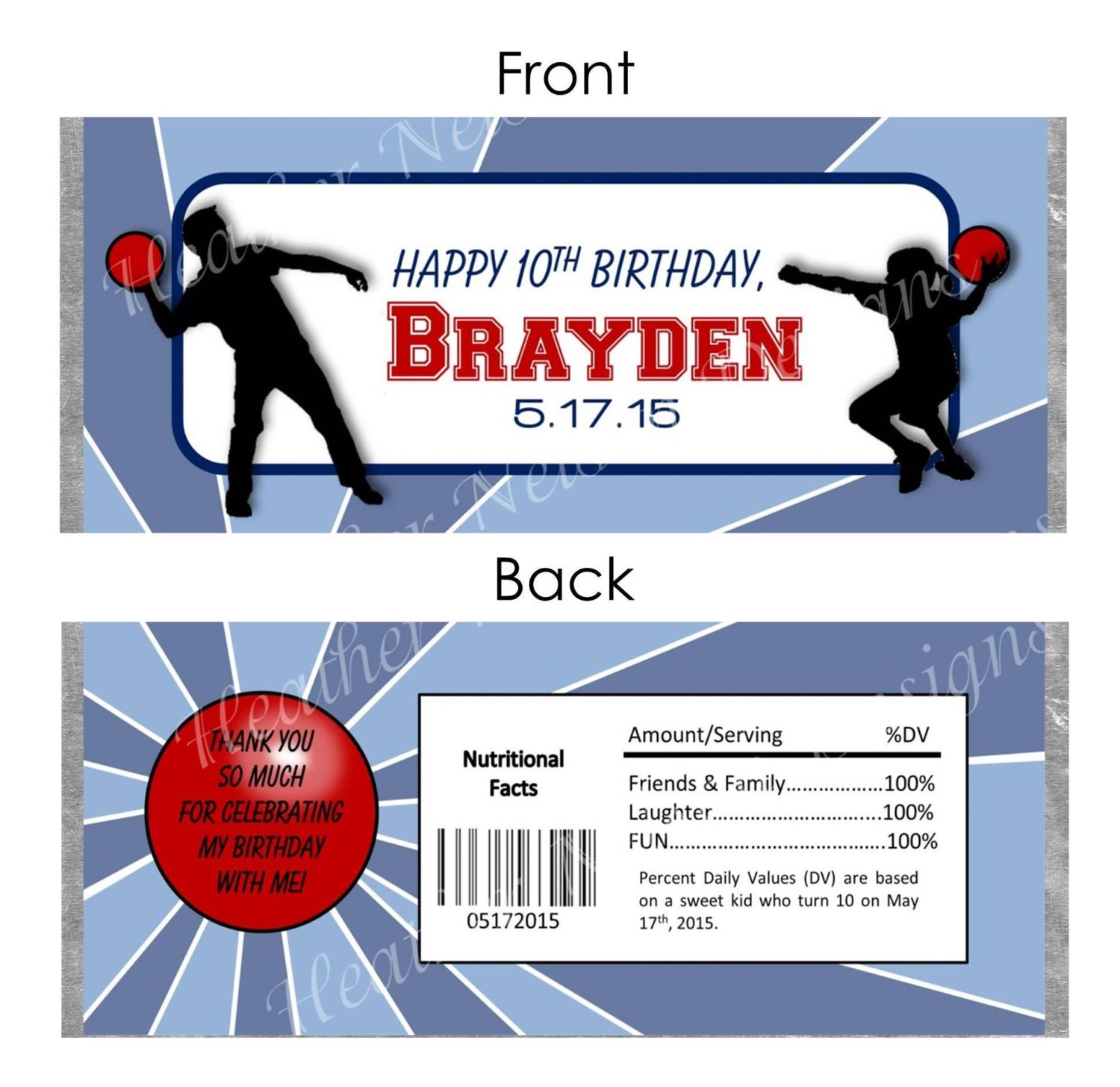 Dodgeball Birthday Party Candy Bar Wrapper