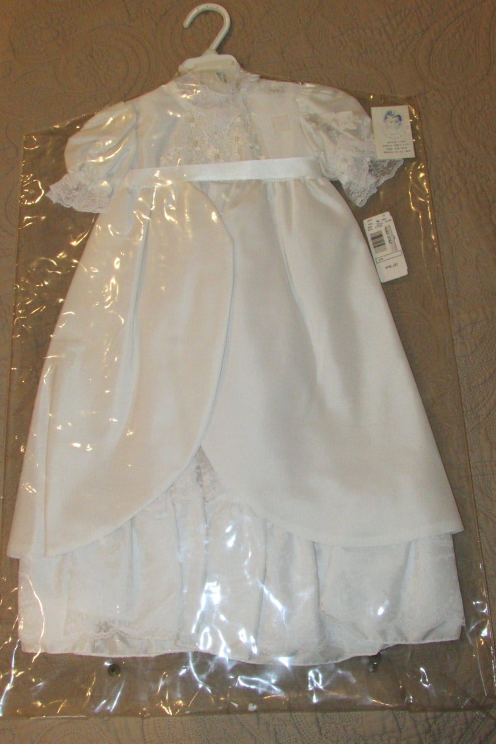 Vintage Toddler Girls Christening Dress with Headband White Lace Pearls Baby Girl Birthday 