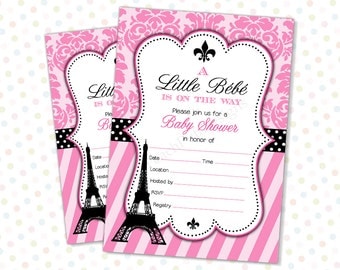 Paris Baby Shower invitation (INSTANT DOWNLOAD) - Fill in invitations - Paris themed Baby shower invitations - Paris invitation MU005
