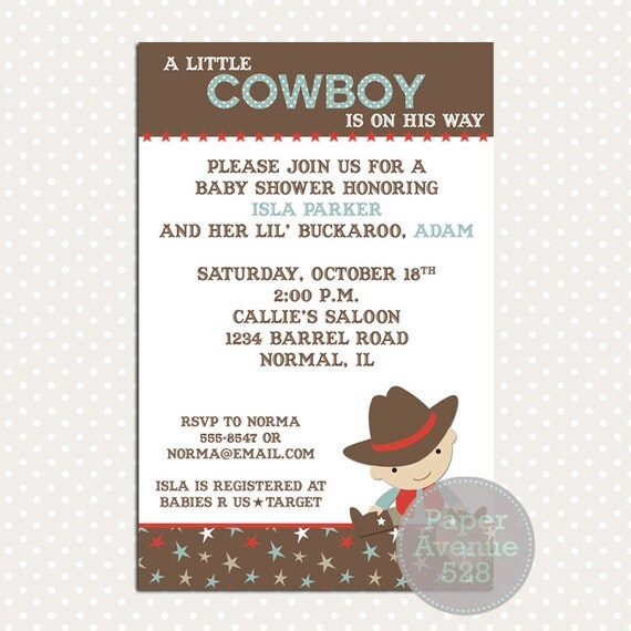Little Cowboy Baby Shower Invitations Premade Digital Card