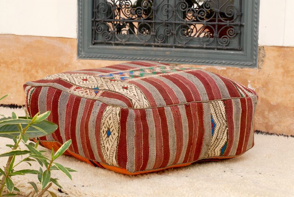 Berber Kilim Floor Pouf Handcrafted in Morocco by BerberPoufs