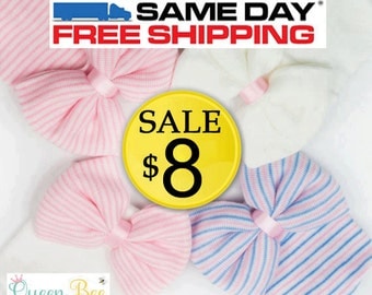 NEWBORN HOSPITAL HAT Bow Baby Girl Hospital Hat Beanie with Bow - pink