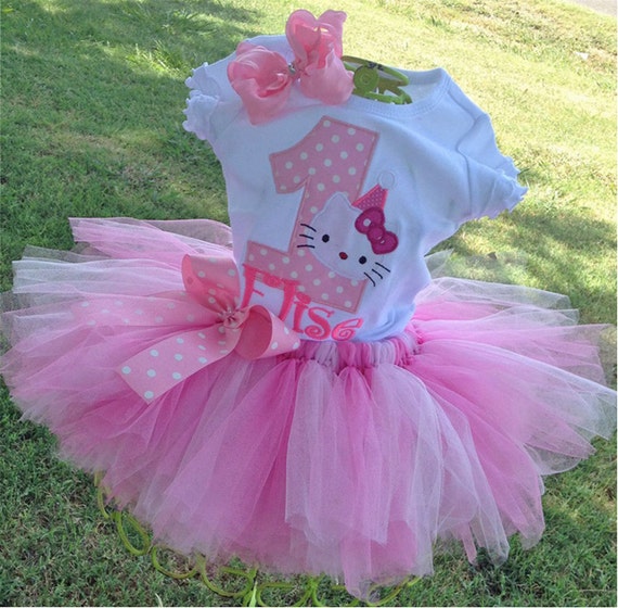 1st Birthday Hello Kitty Outfit Onesie Tutu and FREE Hair Bow