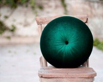 Emerald Green & Deep green velvet round pillow16"