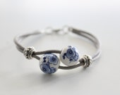 Women Bracelet - FREE SHIPPING. Blue Beads Bracelet. Handmade porcelain beads with. Mothers day gift. Aniversary gifts. Friendship bracelet