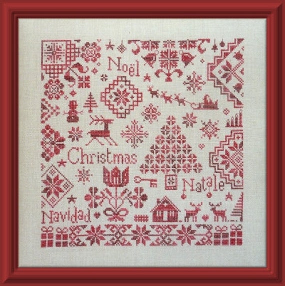 Christmas Quaker counted cross stitch chart. French