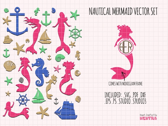 Download Mermaid Princess Monogram Vector Set: Mermaids Shells by ...