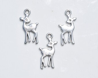 10 Deer Charms - Silver Deer Charms - Bracelet Charms - Earring Charms - Christmas Charms - Holiday Charms - Animal Charm - SC185