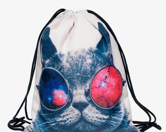 Galaxy Kitty Drawstring Backpack