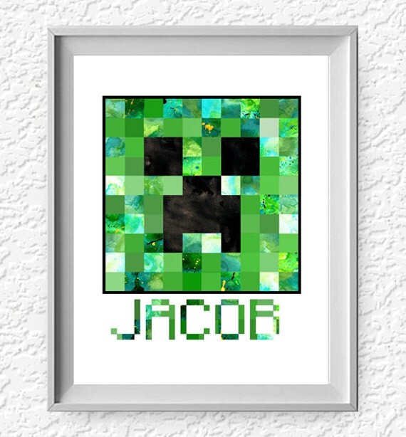 Custom Minecraft Creeper Watercolor Art By Watercolorprintsusa