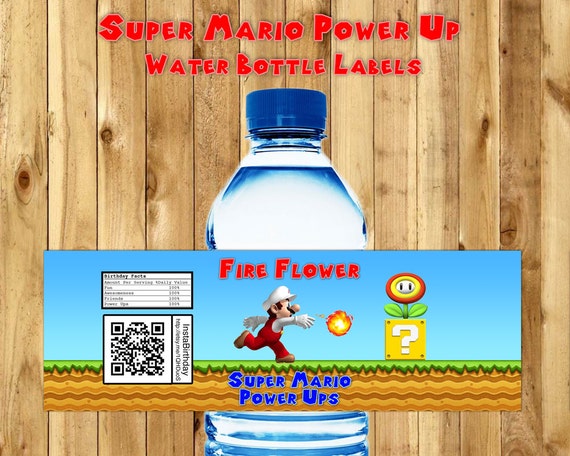 Super Mario Power Ups Water Bottle Labels Super by InstaBirthday