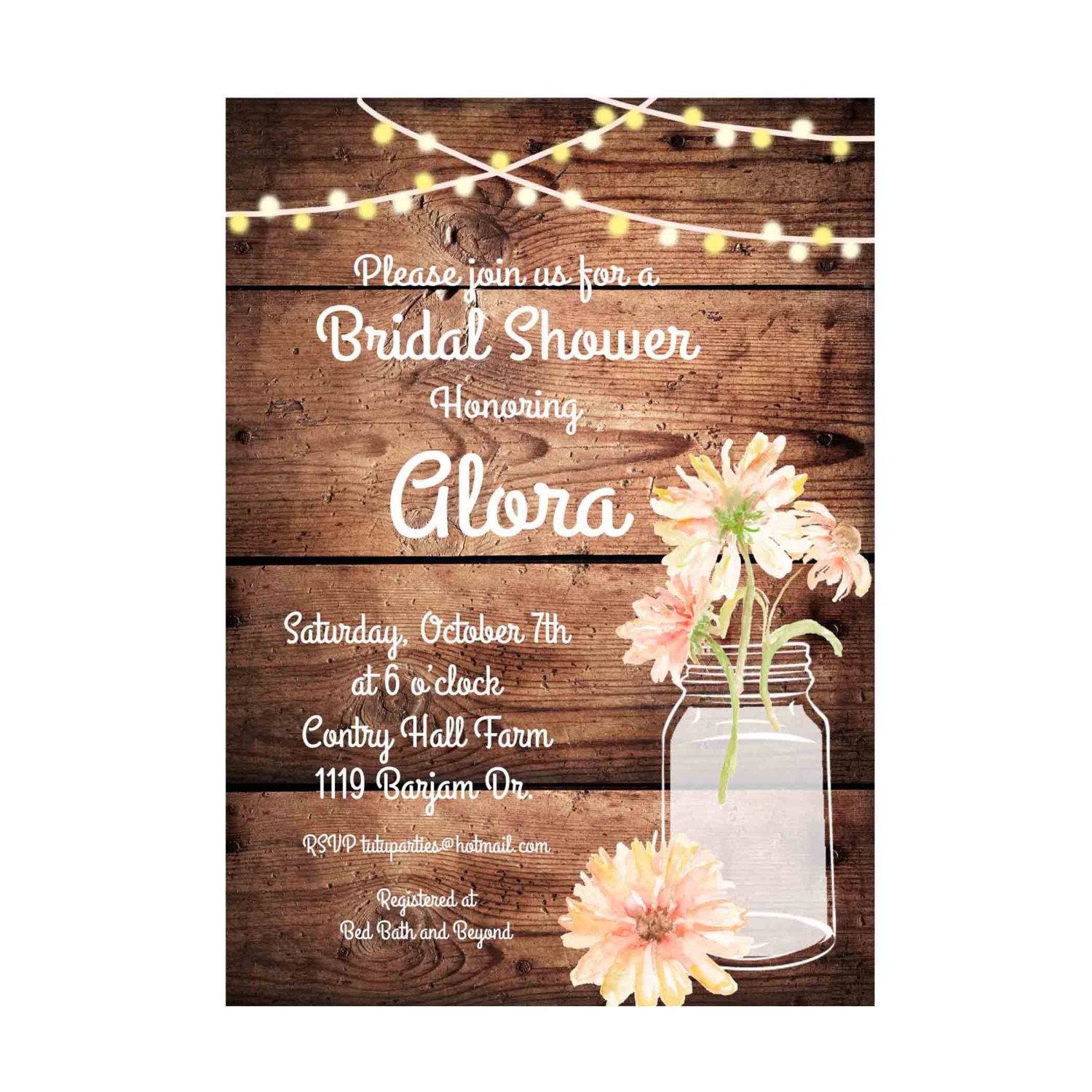 Rustic Bridal Shower Invitation Printable Daisies Birthday