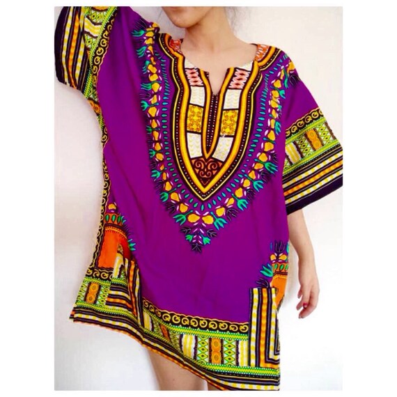 Items similar to Thailand Dashiki Free Size Shirt African Purple Boho ...
