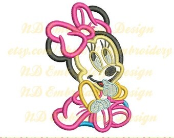Minnie mouse applique design, Sitting Disney Machine Embroidery Minnie hairbow, ms-042