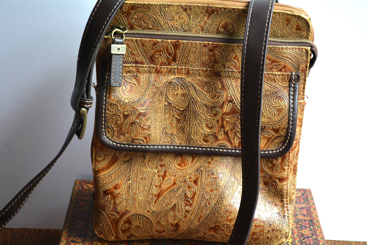 Vintage Relic Tooled Paisely Faux Leather Cross Body Bag