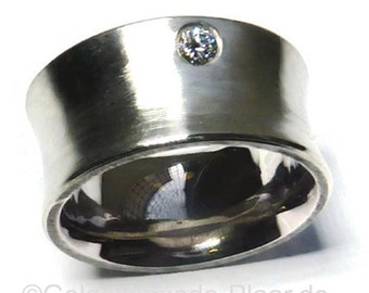 Silver ring with brilliant cut diamond 0.10 ct - diamond ring, hand made silver ring with diamond