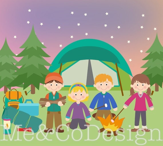 Camping Clipart Fun Cute Clipart Camping Kids Boy and Girl