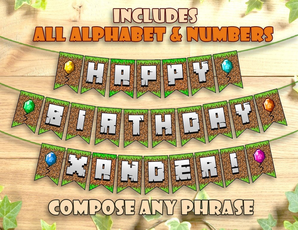 minecraft birthday banner party printable personalized by pixland