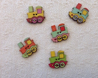 Set of 10 wooden buttons with trains assorted