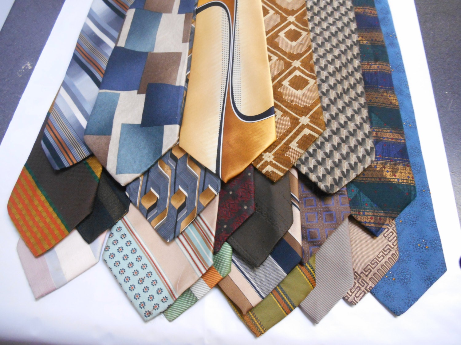 20 Mens Neckties Craft Quilting Lot Neutrals Blues Browns Greens Yellows from 1stGlobalVintage