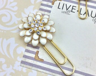 Planner Clip - Faux Rhinestone, Gold and Cream * Bookmark * Planner Accessory