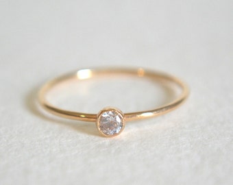 14k Solid Gold Ring, Stacking Ring, 14k Gold Ring, Dainty Ring, Stackable Ring, Simple Ring, Gold CZ Gemstone Ring