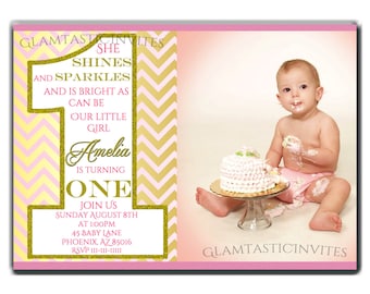 Sparkle Birthday Invitation, Blush Pink Invitation, Pink and Gold Birthday Invitation, Glitter Birthday Invitation, Gold Birthday