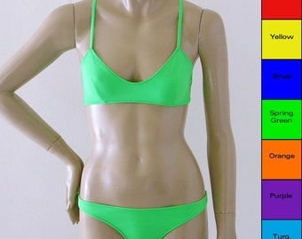 Crossback Ballet Top Two Piece Bikini in Red, Yellow, Green, Blue, Orange, Purple, Turquoise in S M L XL