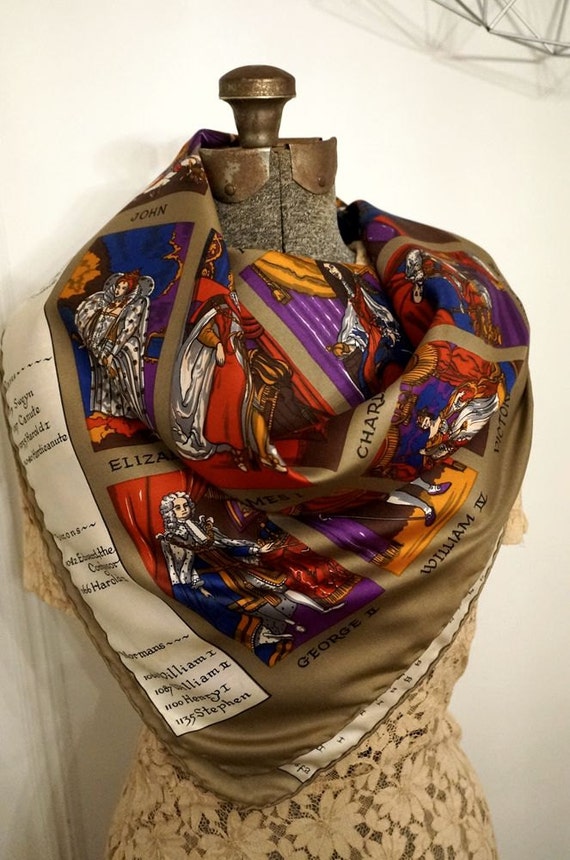 Vintage Jacqmar London Silk Scarf English Kings by aesthetikara