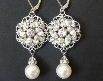 Pearl Bridal Earrings, Vintage Wedding Earrings, Chandelier Earrings, Pearl Drop Earrings, Vintage Art Deco Wedding Jewelry, CELINE