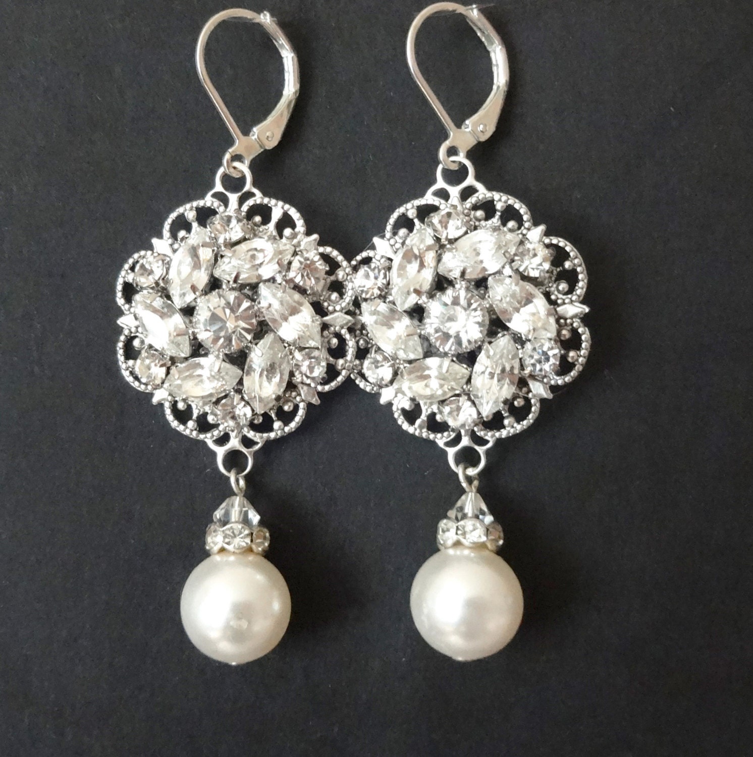 Pearl Bridal Earrings Vintage Wedding Earrings Chandelier