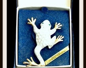 4TH JULY SALE Silver and Gold Frog Brooch with Genuine Austrian Crystals Vintage In the Original Box 4TH JULY SALE Silver and Gold Frog Brooch with Genuine Austrian Crystals Vintage In the Original Box