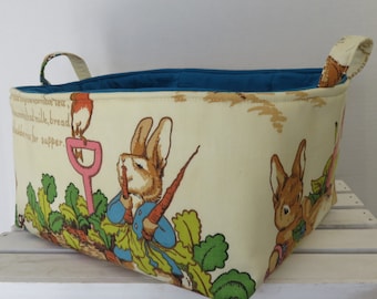 Peter Rabbit Fabric - Vintage Beatrix Potter Fabric - XLarge Diaper Caddy - Storage Bin Basket Container - Choose Inside/ Lining Fabric