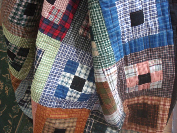 Twin Quilt in Plaid Homespun and Flannel by uniquelynancy on Etsy