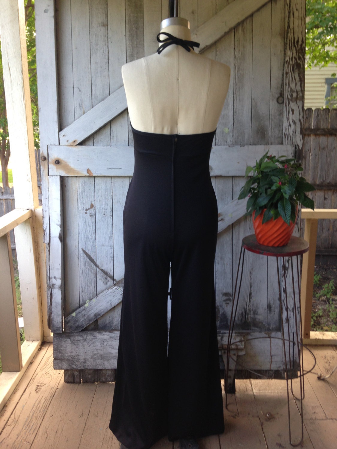 1970s black jumpsuit 70s halter neck pant suit size medium