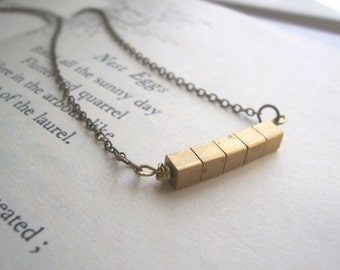 SALE Petite Cube necklace - solid golden brass square beads in a mini row - minimalist jewellery