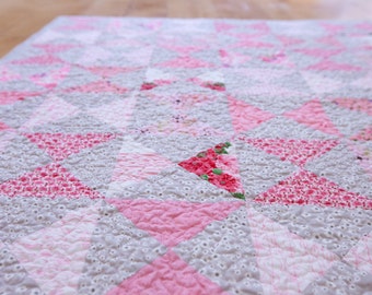 Quilt - Baby Quilt,  Crib Quilt - Rose and Dove Gray Hour Glass - ready to ship