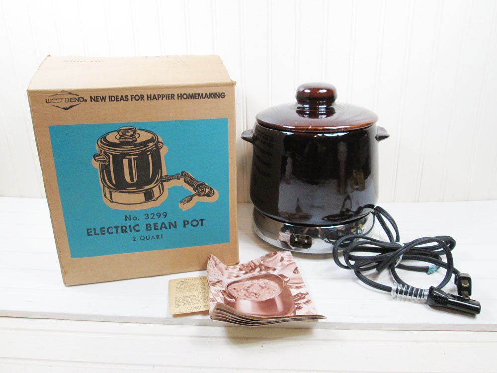 Vintage West Bend Electric Bean Pot Brown Ceramic Serving