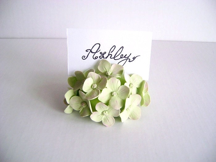 wedding green hydrangea place card holder wedding favor flower