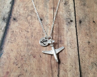 Airplane initial necklace - airplane jewelry, aviation jewelry, flight attendant necklace, pilot necklace, gift for flight attendant